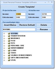 Excel Personal Finance Template Software screenshot